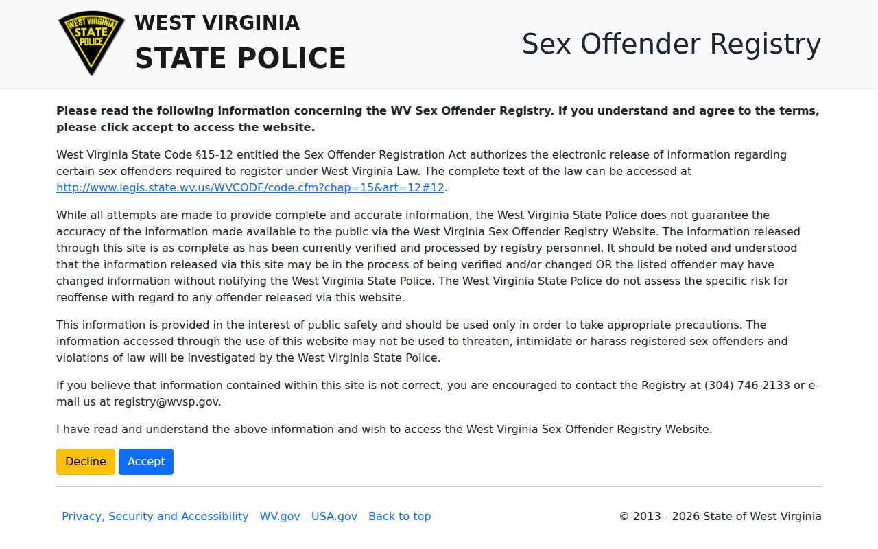 Mason County sex offender lookup at the West Virginia registry gateway